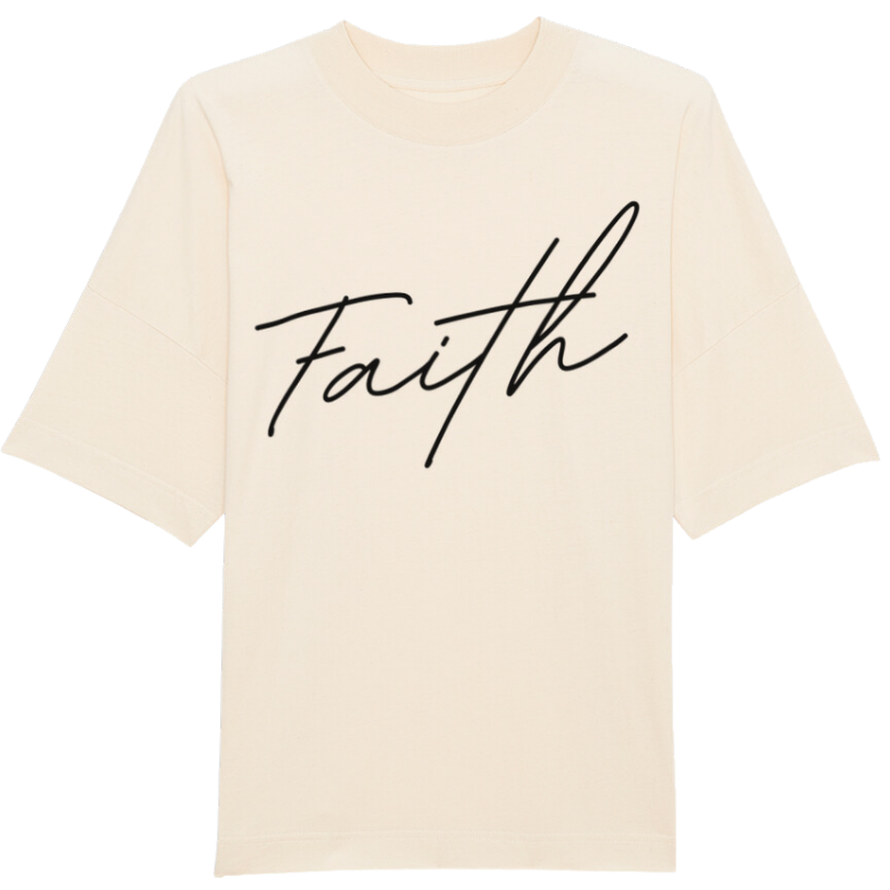 Faith on Cotton - Faith (black) oversized fit t-shirt | Unisex | Organic | 100% Cotton - Beige - Christian apparel