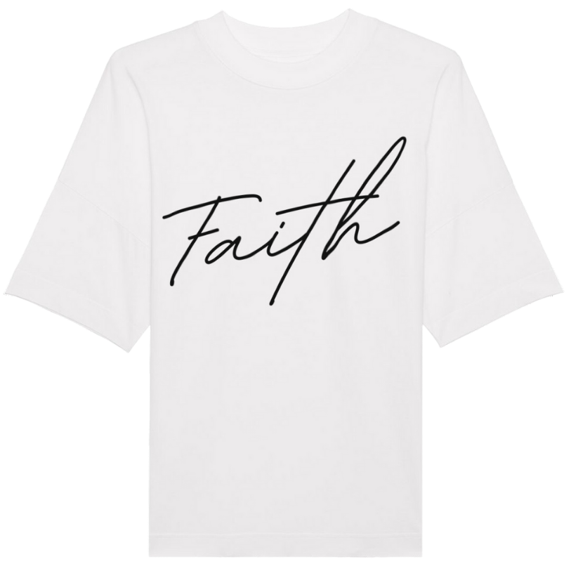 Faith on Cotton - Faith (black) oversized fit t-shirt | Unisex | Organic | 100% Cotton - White - Christian apparel