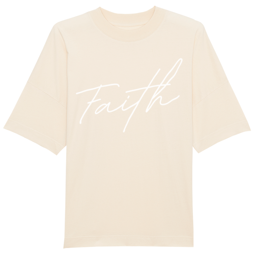 Faith on Cotton - Faith (white) oversized fit t-shirt | Unisex | Organic | 100% Cotton - Beige - Christian apparel