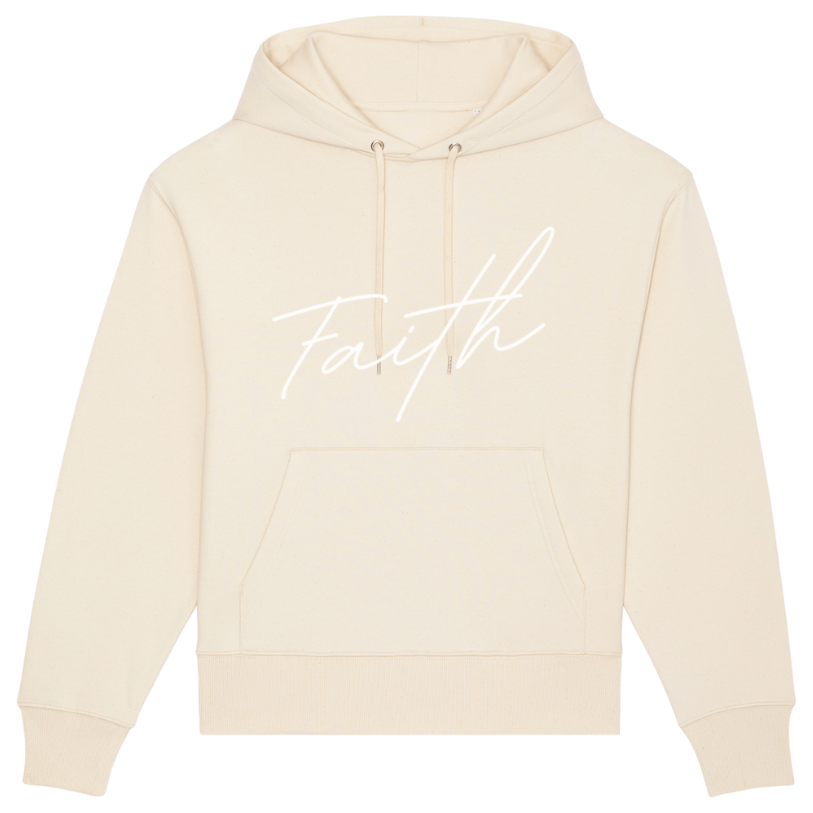 Christian Hoodies Sweatshirts and T-shirts - Faith on Cotton - Faith (white) relaxed fit hoodie sweatshirt | Unisex | 85% Cotton - Beige