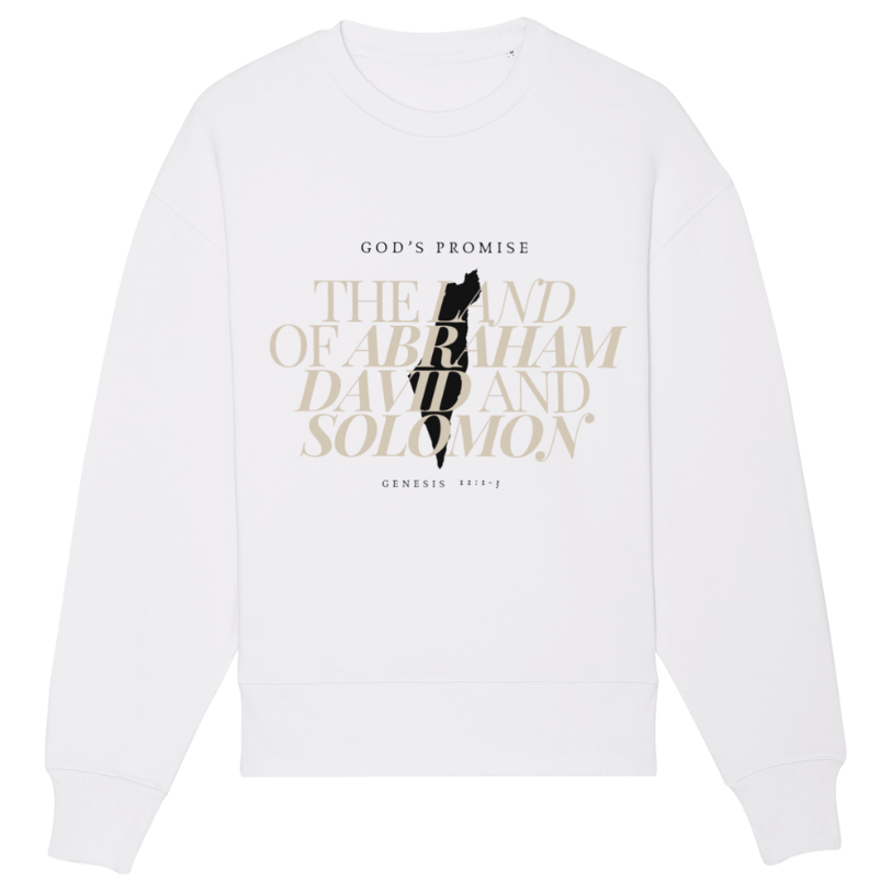 Christian Hoodies Sweatshirts and T-shirts - Faith on Cotton - God's Promise relaxed fit crew neck sweatshirt | Unisex | 85% Cotton - White