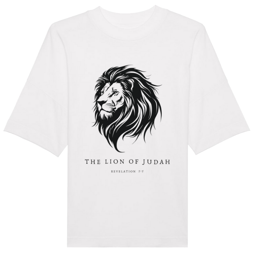 Faith on Cotton - The Lion of Judah oversized fit t-shirt | Unisex | Organic | 100% Cotton - White - Christian apparel