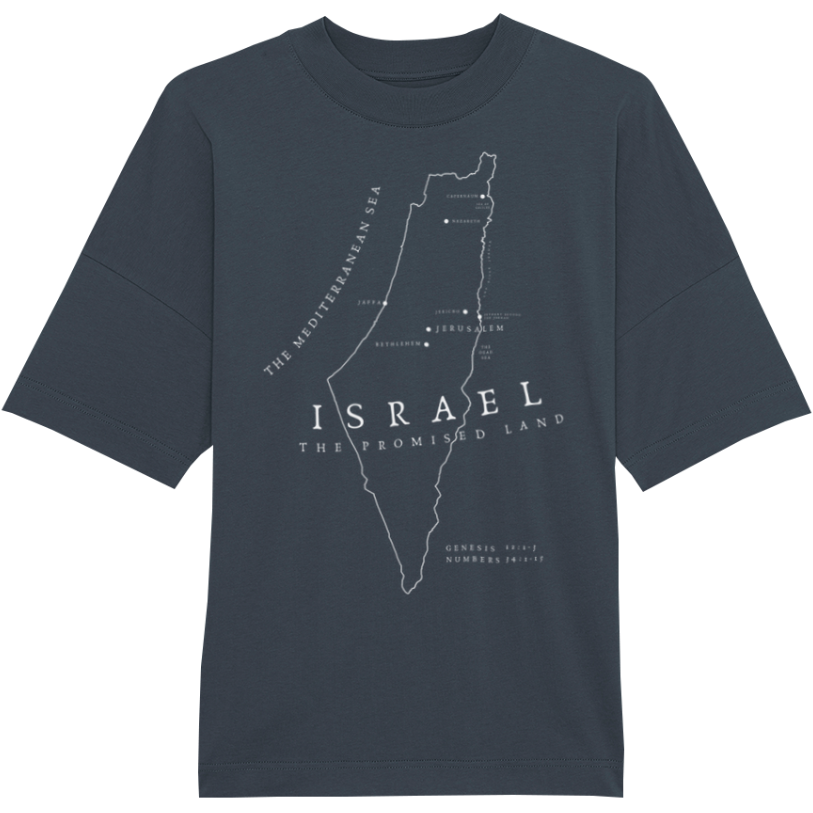 Faith on Cotton - The Promised Land (white) oversized fit t-shirt | Unisex | Organic | 100% Cotton - Navy blue - Christian apparel