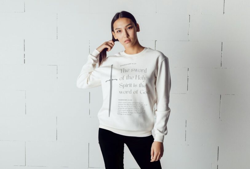Faith on Cotton - The sword of the Holy Spirit is the word of God (grey) relaxed fit sweatshirt - Unisex - Organic - 100% Cotton - Beige 4