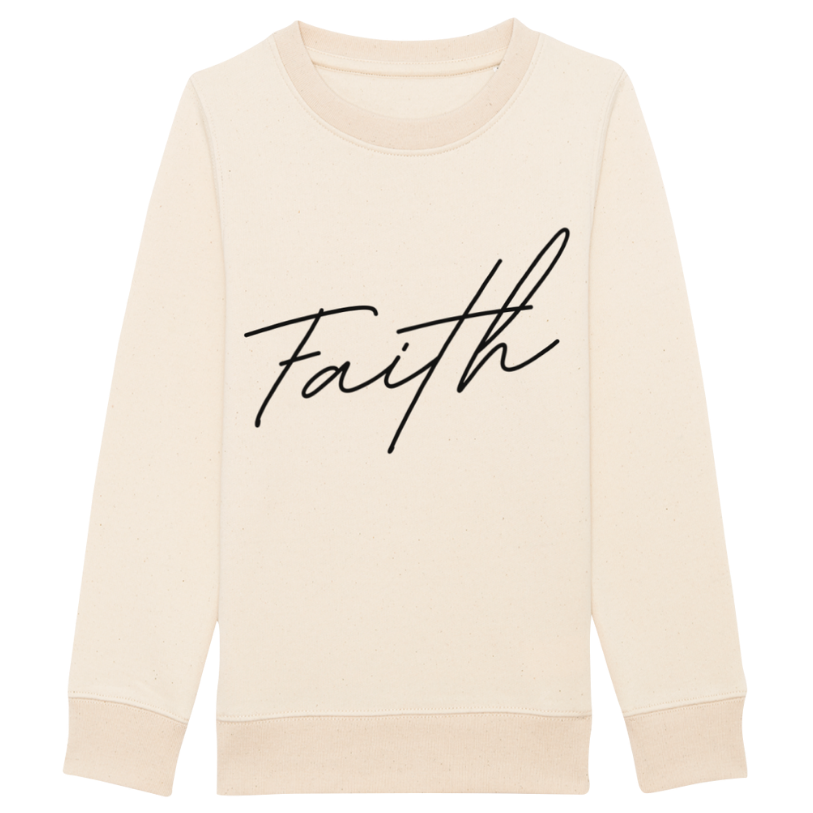 Christian Hoodies Sweatshirts and T-shirts - Faith on Cotton - Faith (black) medium fit crew neck sweatshirt _ Kids _ Unisex _ 85% Cotton - Beige