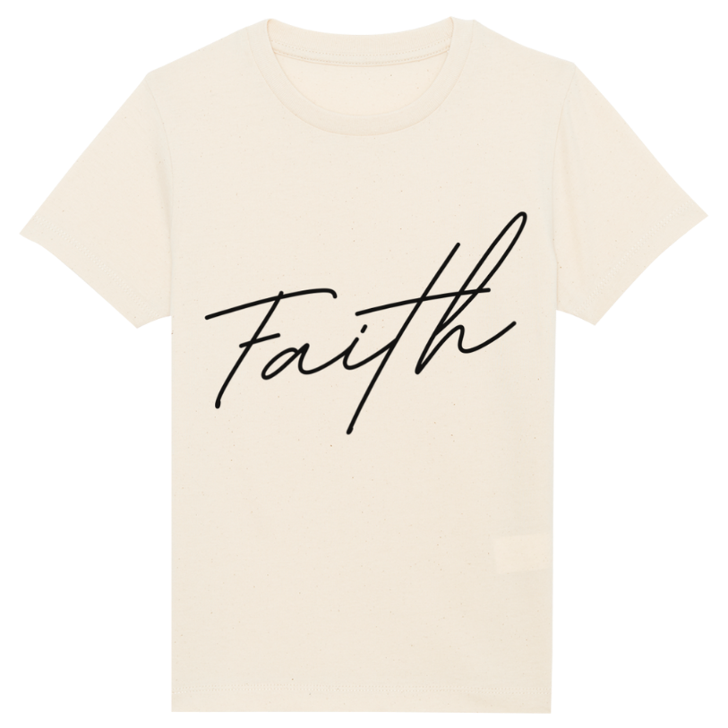 Faith on Cotton - Faith (black) medium fit t-shirt _ Kids _ Unisex _ Organic _ 100% Cotton - Beige - Christian apparel