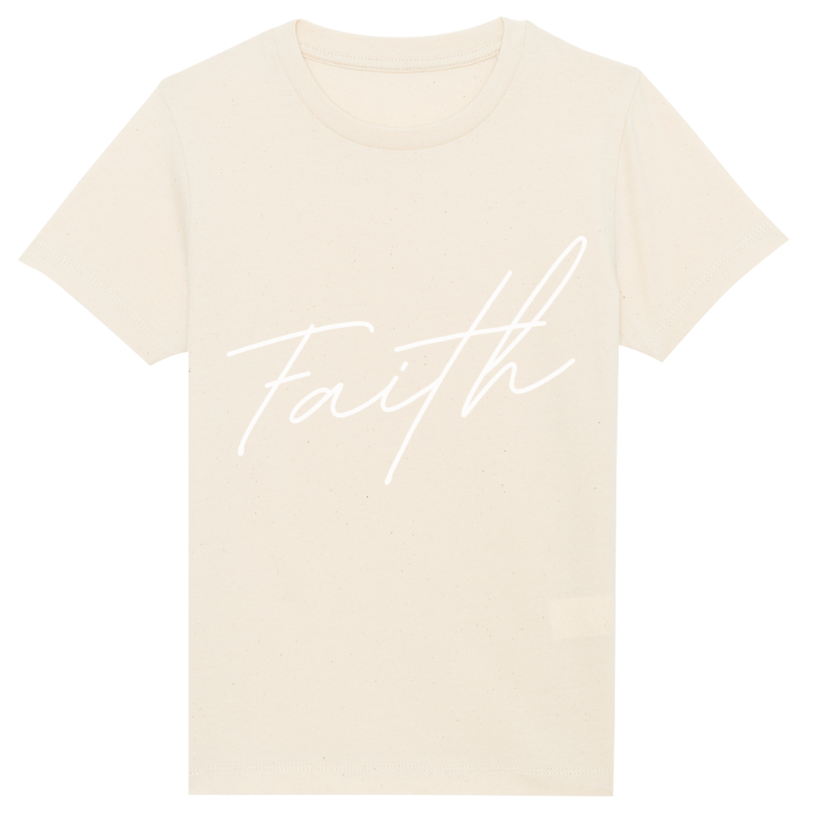 Faith on Cotton - Faith (white) medium fit t-shirt _ Kids _ Unisex _ Organic _ 100% Cotton - Beige - Christian apparel