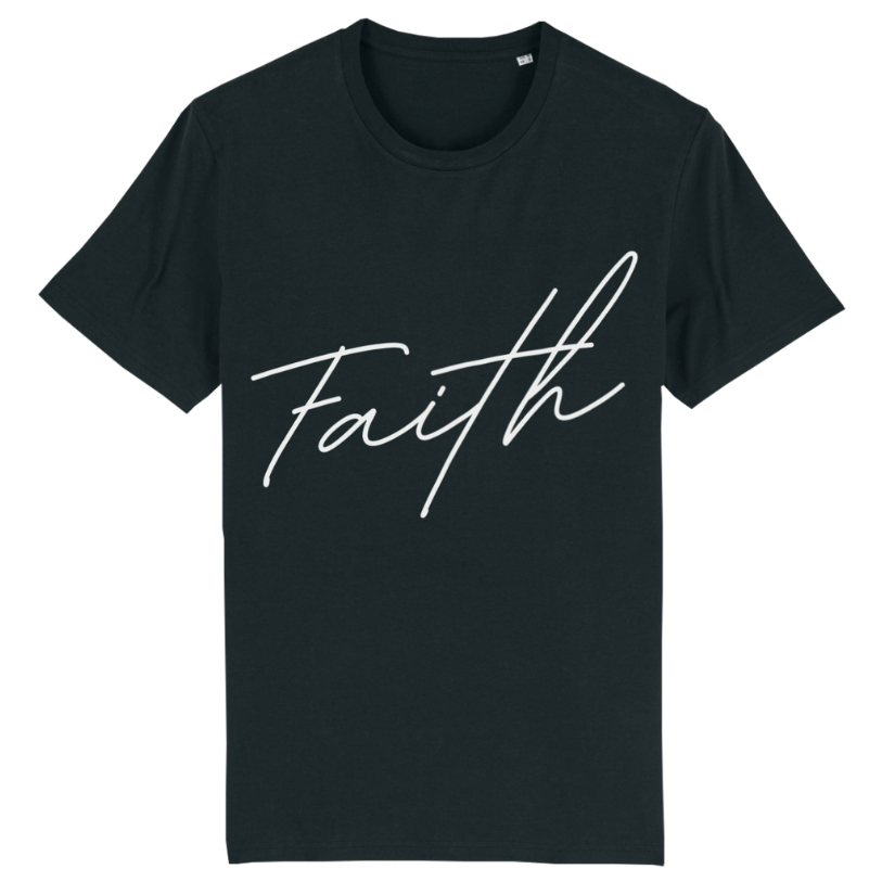 Faith on Cotton - Faith (white) medium fit t-shirt _ Kids _ Unisex _ Organic _ 100% Cotton - Black - Christian apparel