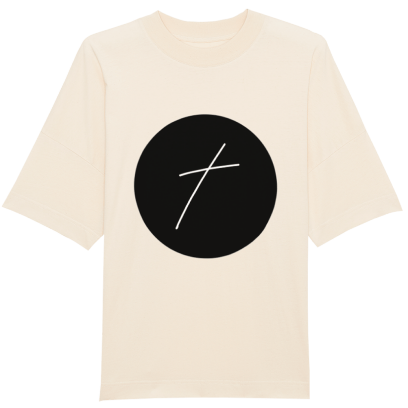 Faith on Cotton - The Cross of Jesus Christ Large Cross oversized fit t-shirt Unisex Organic 100% Cotton - Beige - Christian apparel