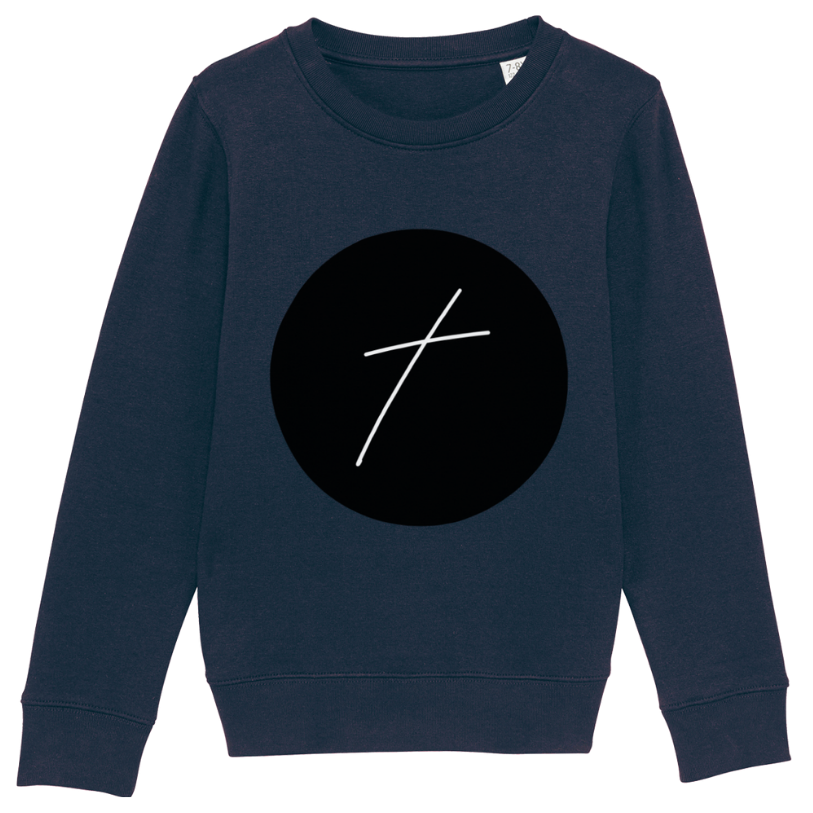 Christian Hoodies Sweatshirts and T-shirts - Faith on Cotton - The Cross of Jesus Christ (large cross) medium fit crew neck sweatshirt _ Kids _ Unisex _ 85% Cotton - Navy blue