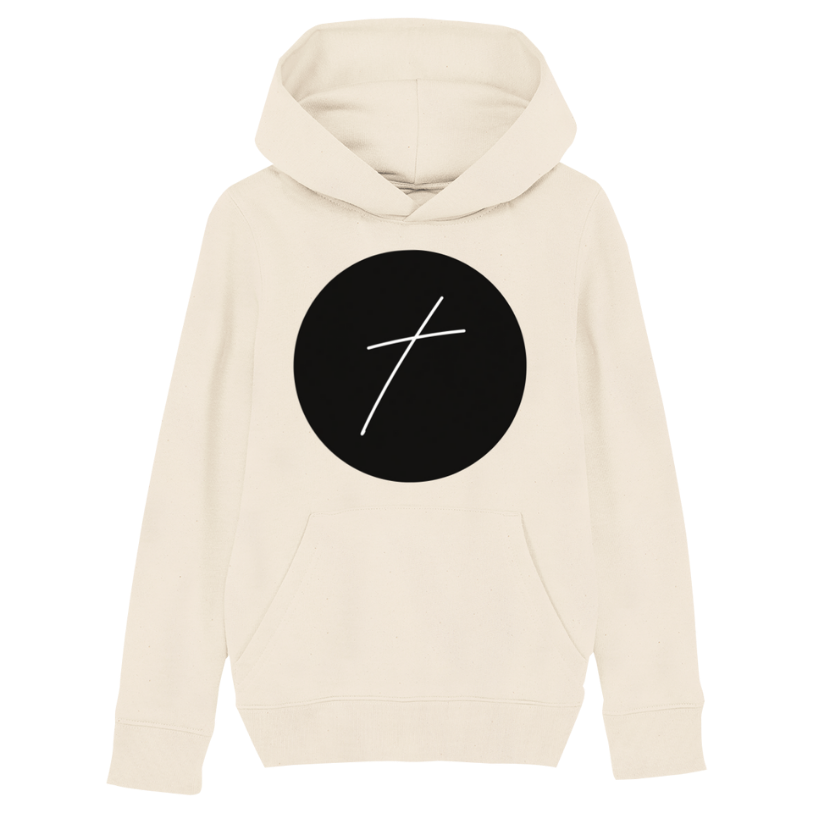 Christian Hoodies Sweatshirts and T-shirts - Faith on Cotton - The Cross of Jesus Christ (large cross) medium fit hoodie _ Kids _ Unisex _ 85% Cotton - Beige