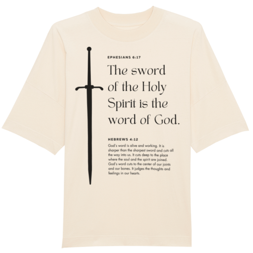 Faith on Cotton - The sword of the Holy Spirit (black) oversized fit t-shirt Unisex Organic 100% Cotton - Beige - Christian apparel