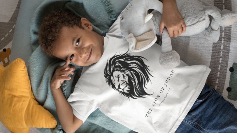 Faith on Cotton - The Lion of Judah medium fit t-shirt - boys and girls - Unisex - Organic - 100% Cotton - White 4