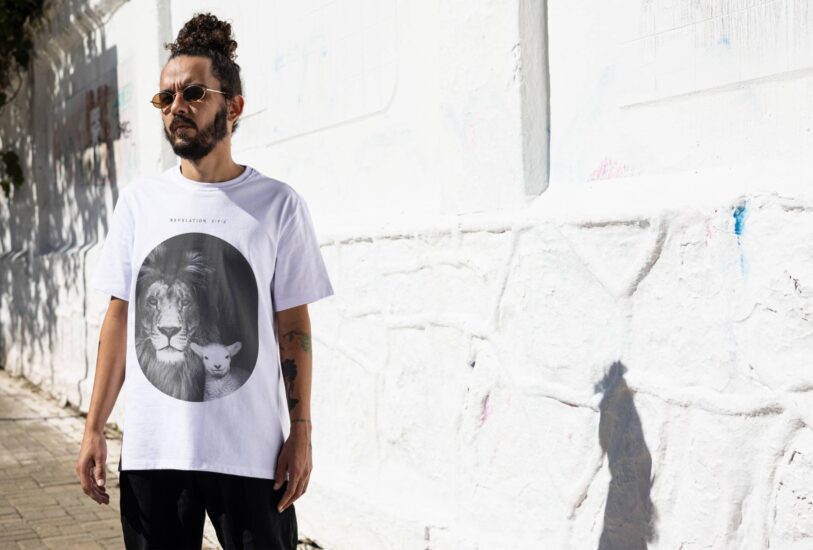 Oversized Fit T-shirt • The Lion and the Lamb • 100% Cotton • On light color T-shirt • For Men and Women - Image 7
