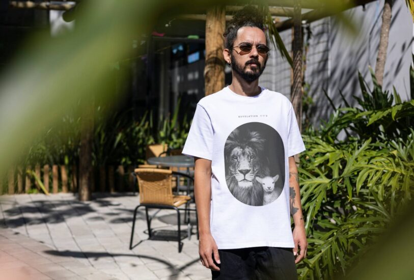 Oversized Fit T-shirt • The Lion and the Lamb • 100% Cotton • On light color T-shirt • For Men and Women - Image 9