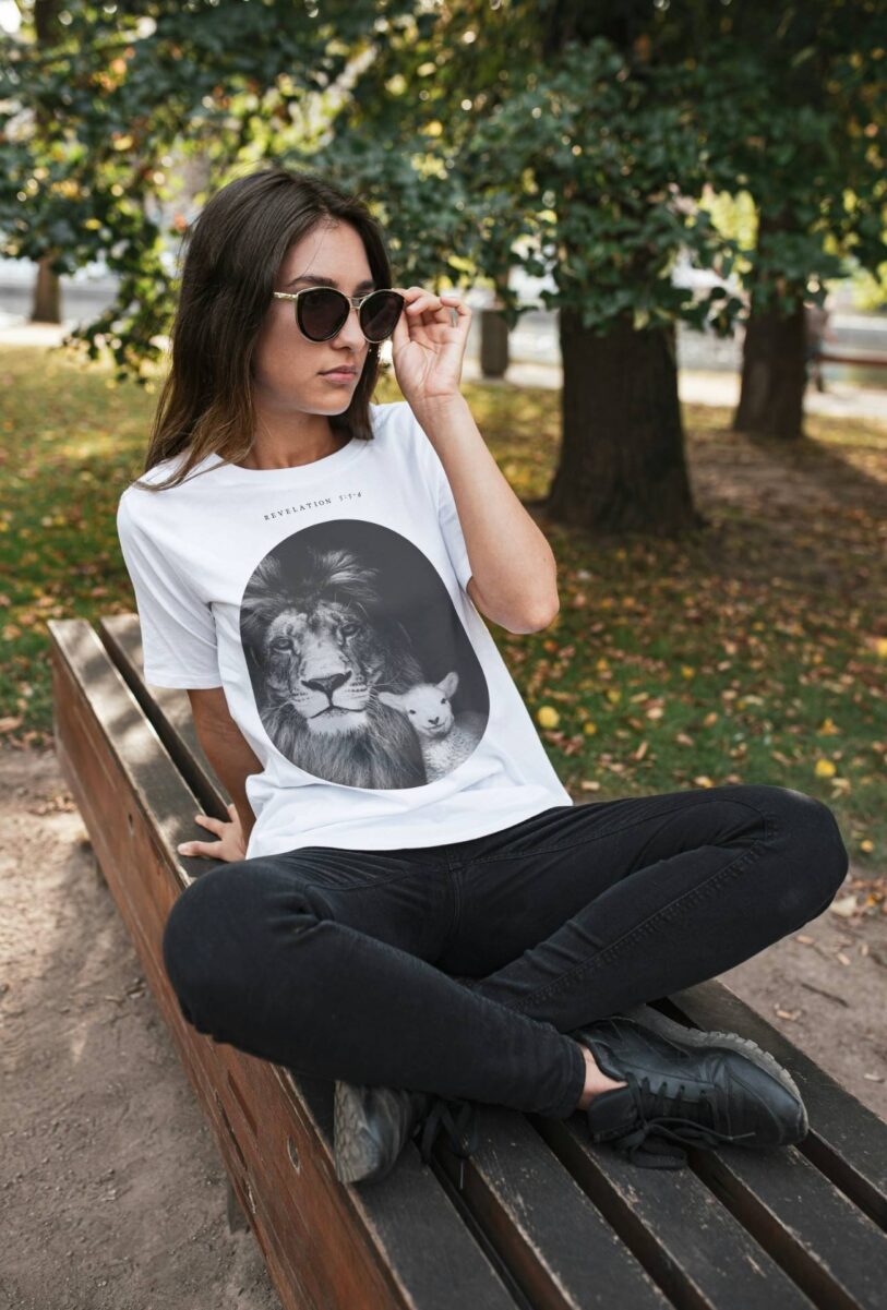 Oversized Fit T-shirt • The Lion and the Lamb • 100% Cotton • On light color T-shirt • For Men and Women - Image 6