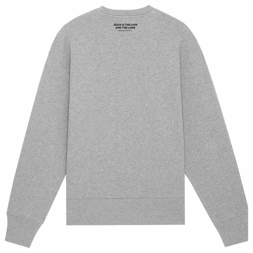 Faith on Cotton - The Lion and the Lamb oversized fit sweatshirt _ Unisex _ Organic _ 100% Cotton - Back - Heather Gray