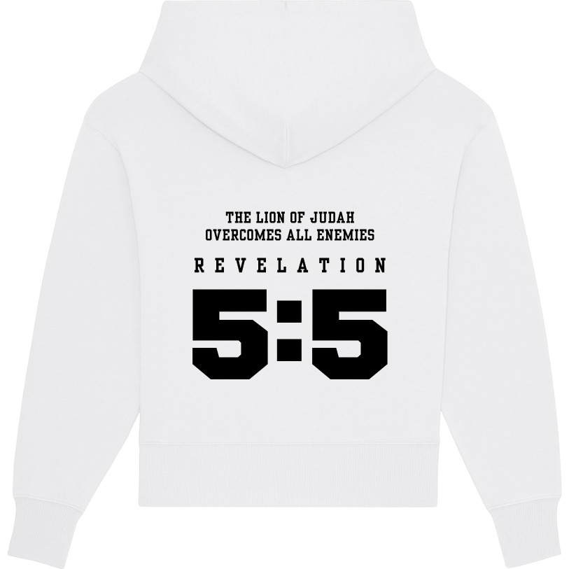 Faith on Cotton - The Lion of Judah v2 oversized fit hoodie - Unisex - Organic - 100 Cotton - White - Back Side - Black Font Design